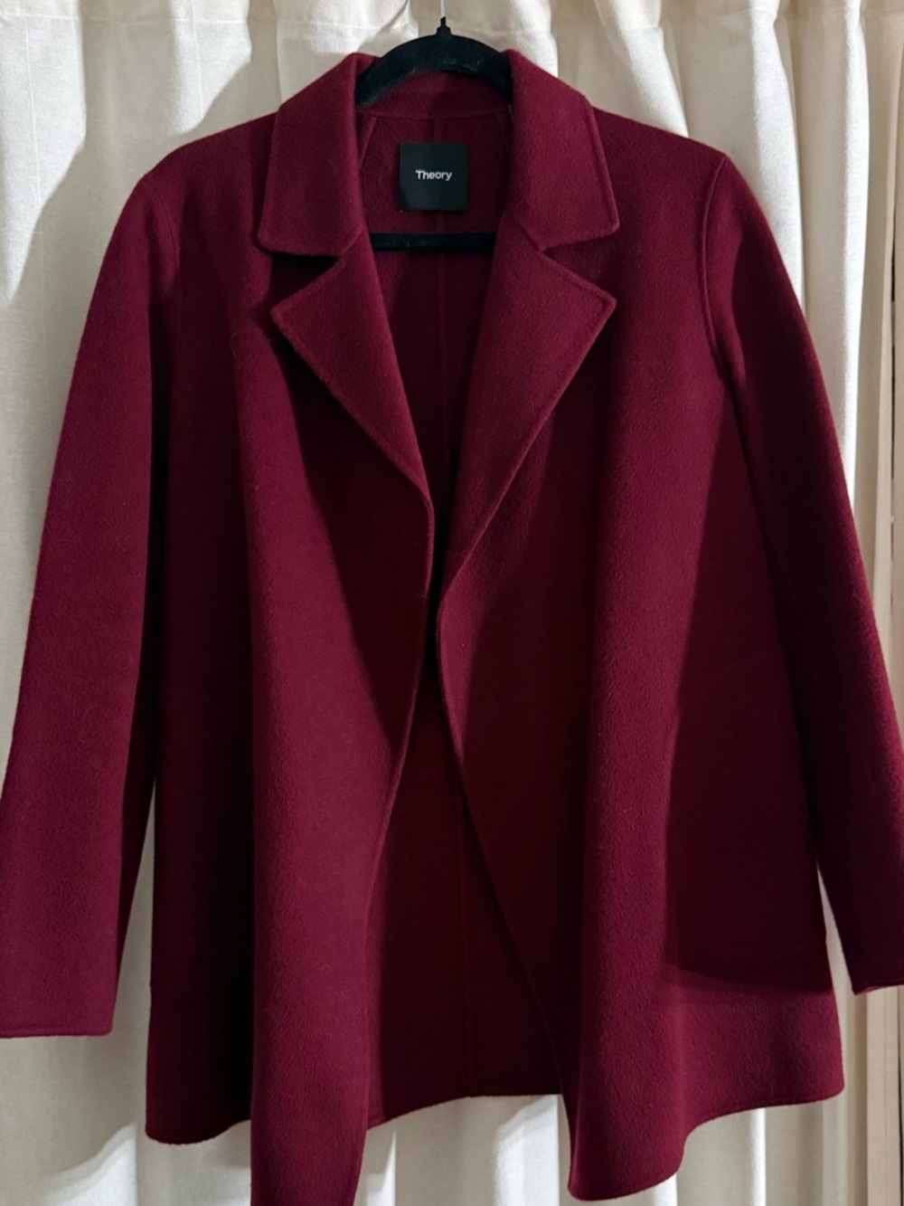 Theory Women's Burgundy Open-Front Peacoat